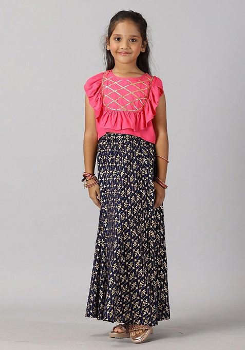 Fuchsia Printed Blended Lehenga Choli For Girls — view on Indya