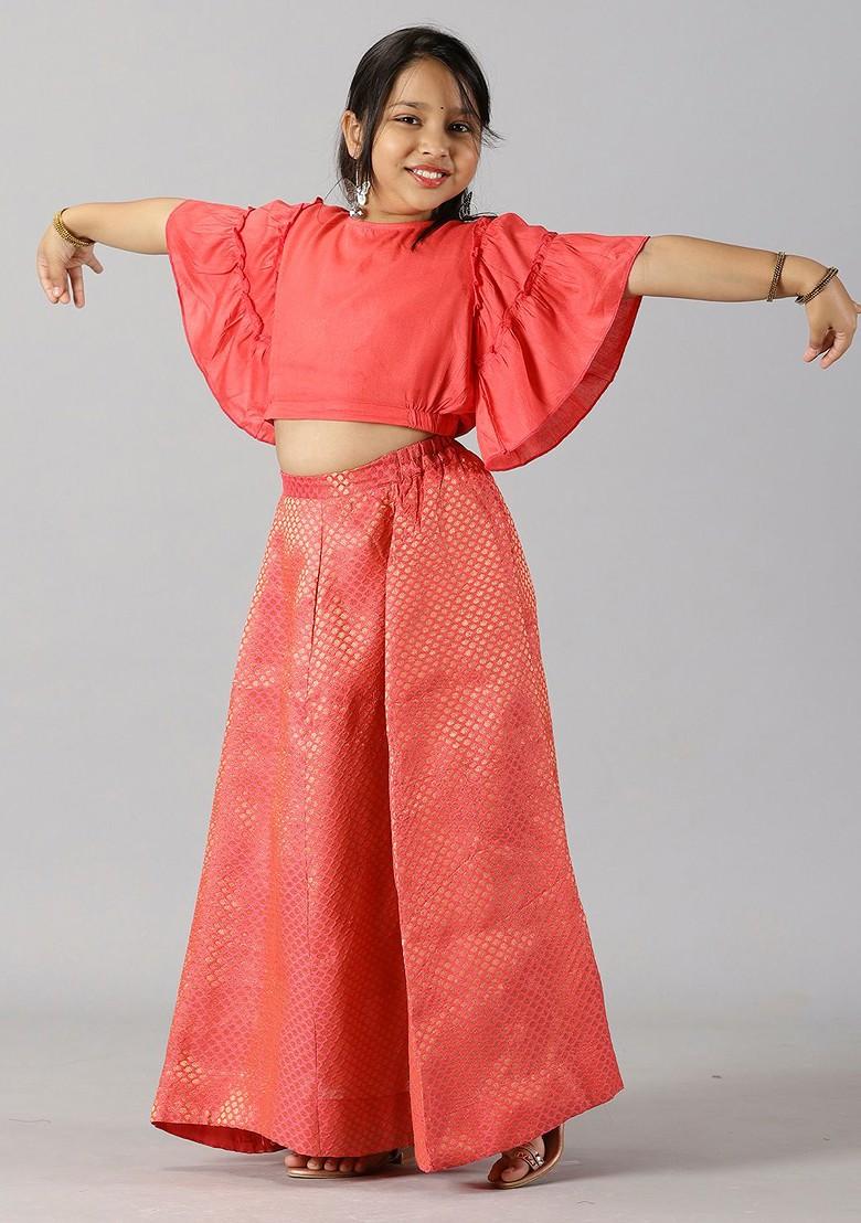 Coral Embroidered Blended Lehenga Choli For Girls - Indya
