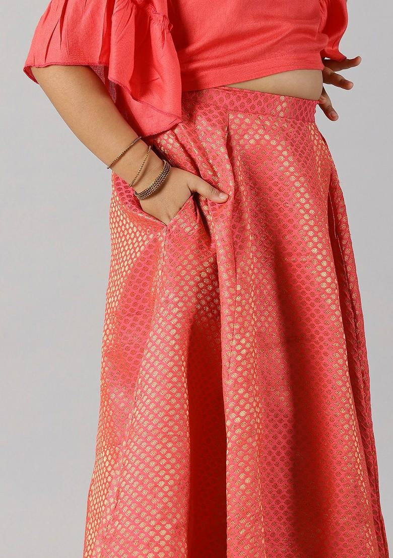 Coral Embroidered Blended Lehenga Choli For Girls - Indya