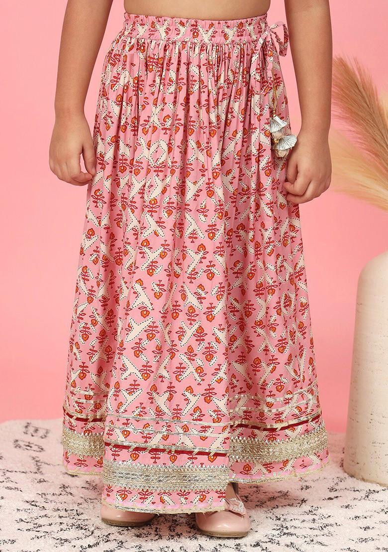 Pink Printed Blended Lehenga Choli For Girls - Indya