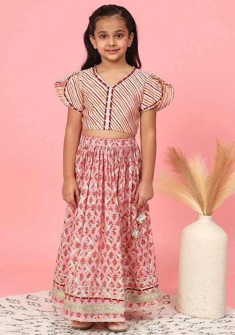 Pink Printed Blended Lehenga Choli For Girls — view on Indya