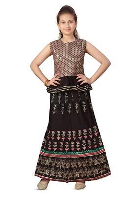 Black Printed Blended Lehenga Choli For Girls