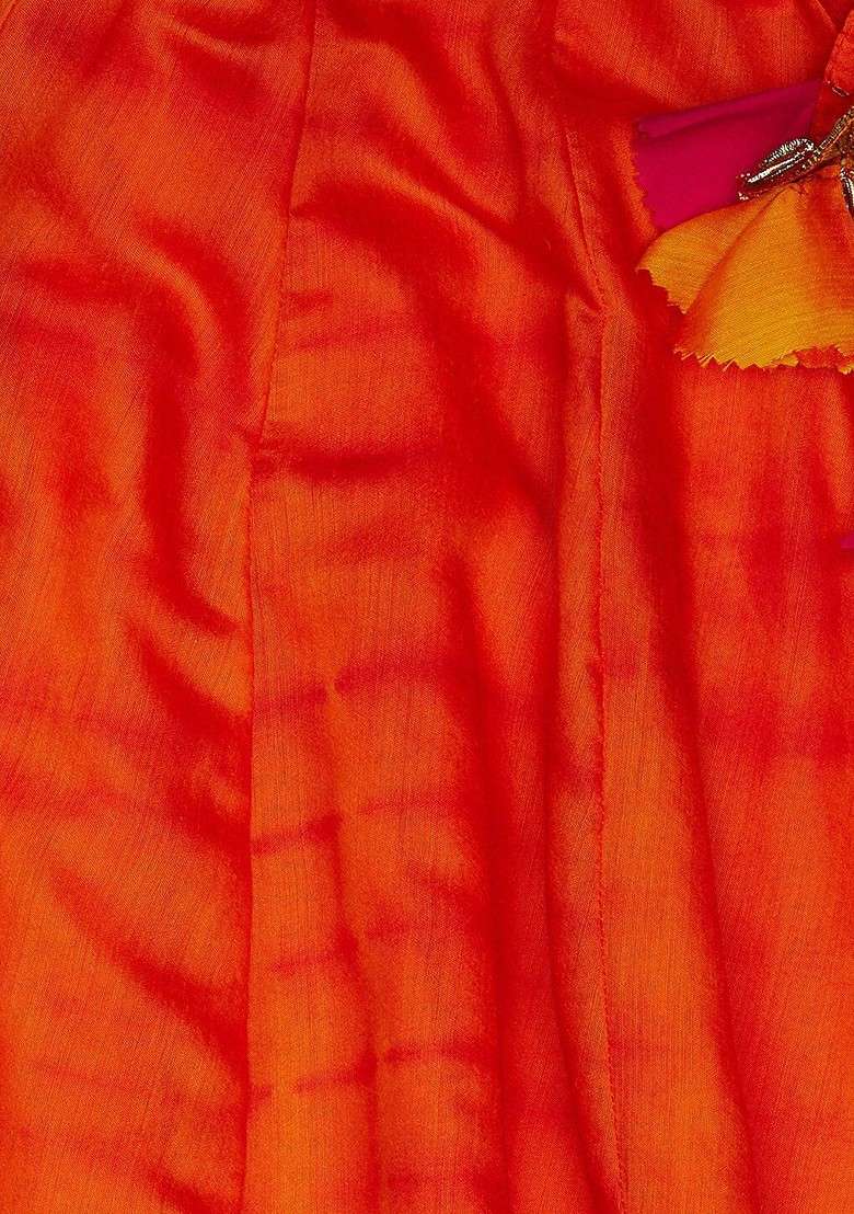 Orange Embroidered Blended Lehenga Choli For Girls - Indya