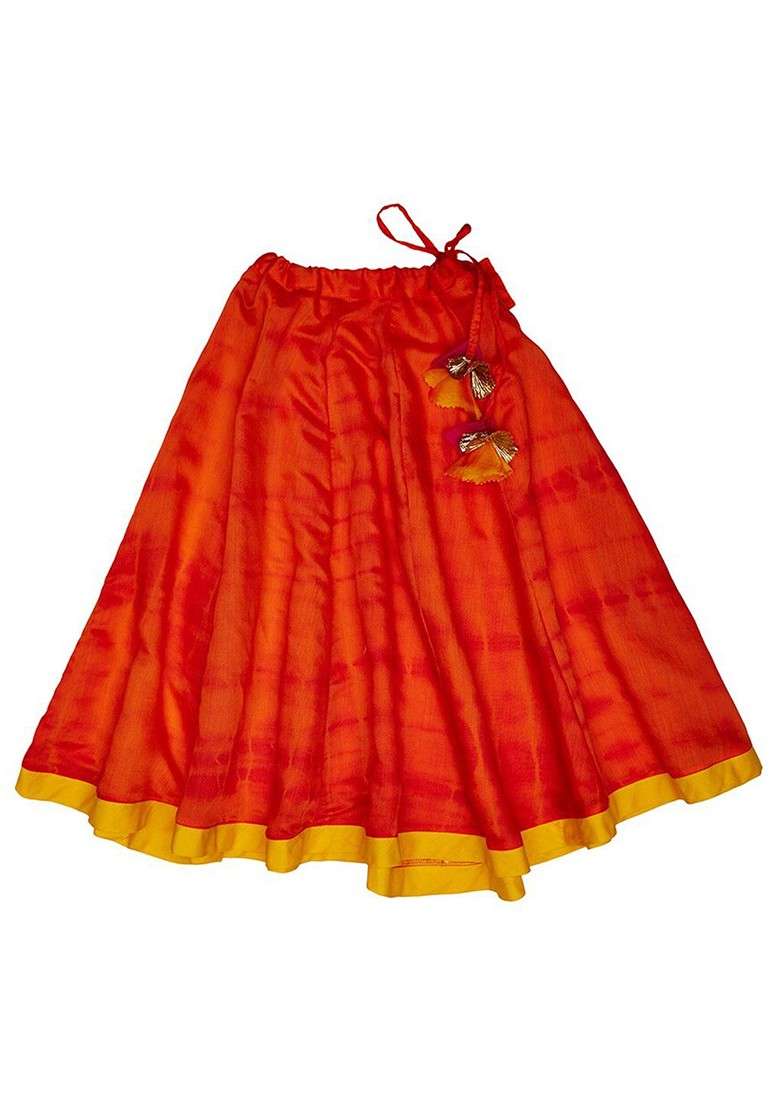 Orange Embroidered Blended Lehenga Choli For Girls - Indya