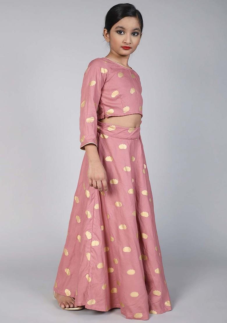 Mauve Printed Blended Lehenga Choli For Girls - Indya
