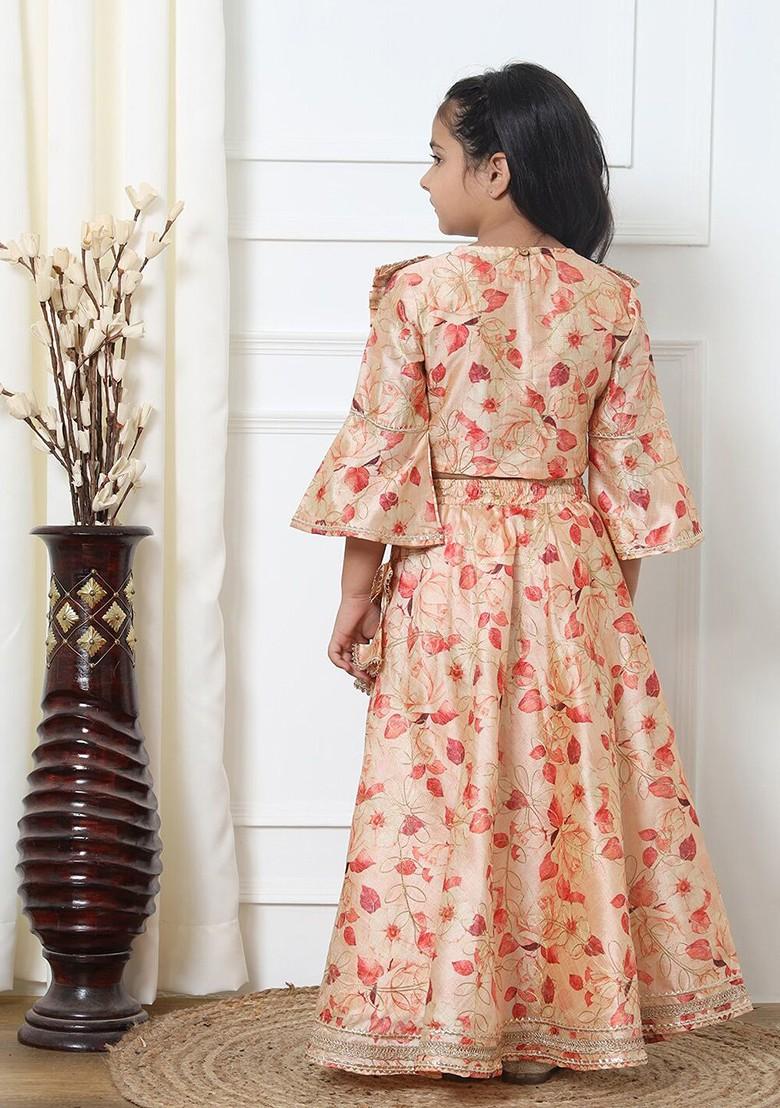 Beige Printed Blended Lehenga Choli For Girls - Indya