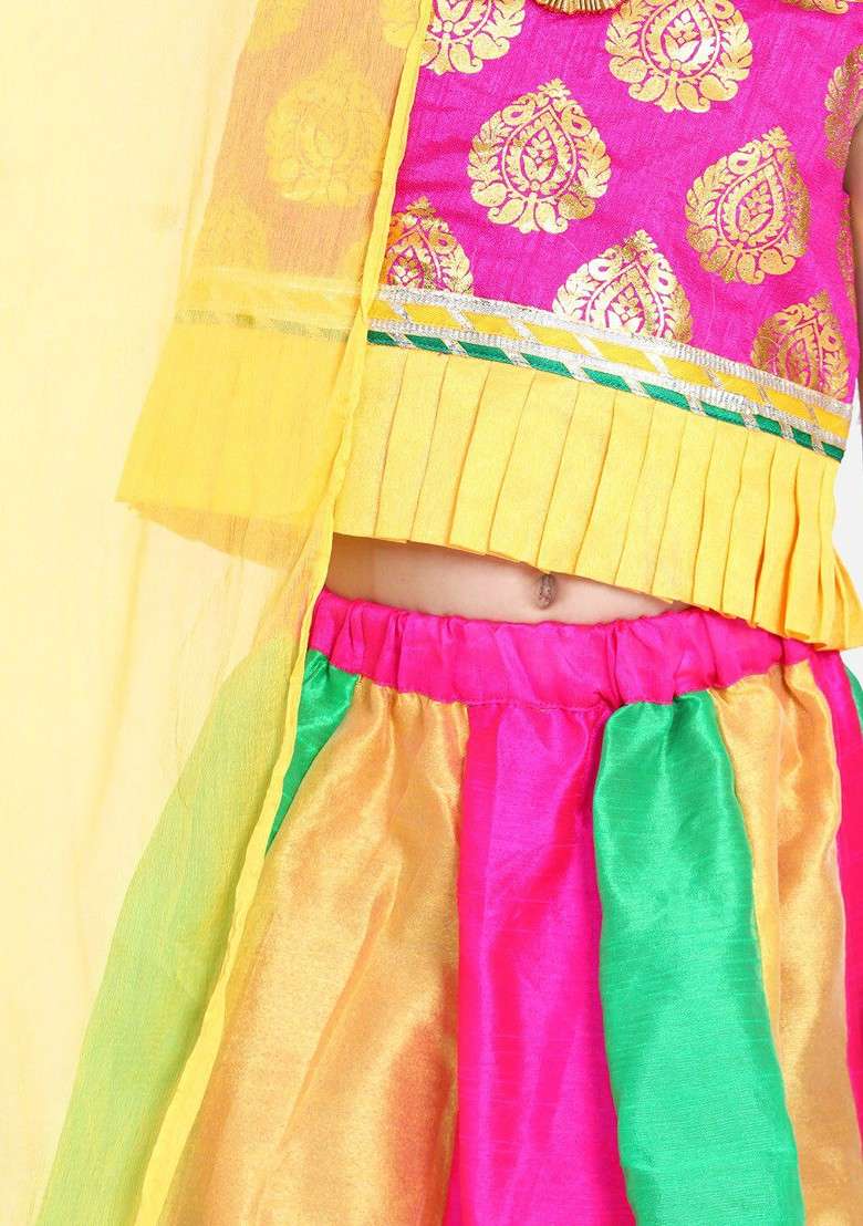 Pink Embroidered Blended Lehenga Choli For Girls - Indya