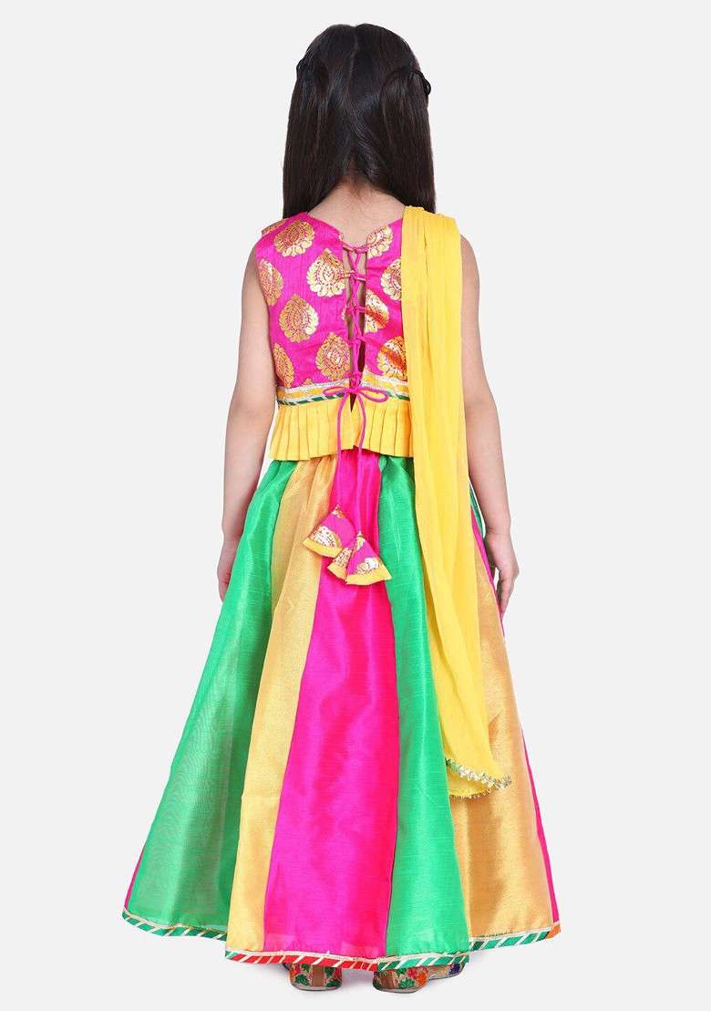 Pink Embroidered Blended Lehenga Choli For Girls - Indya