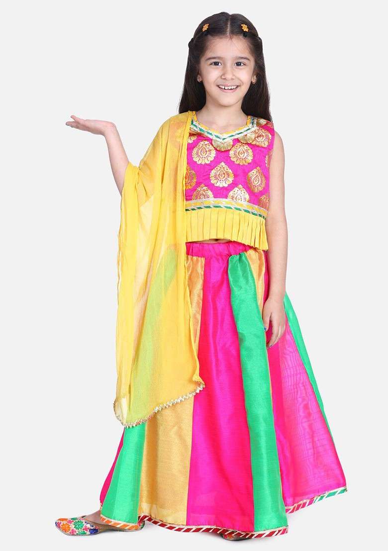 Pink Embroidered Blended Lehenga Choli For Girls - Indya
