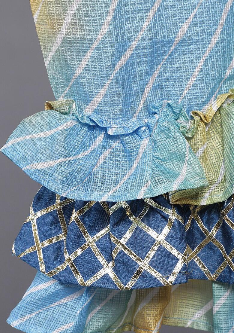 Blue Printed Blended Lehenga Choli For Girls - Indya