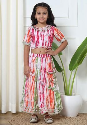 Magenta Embroidered Blended Lehenga Choli For Girls