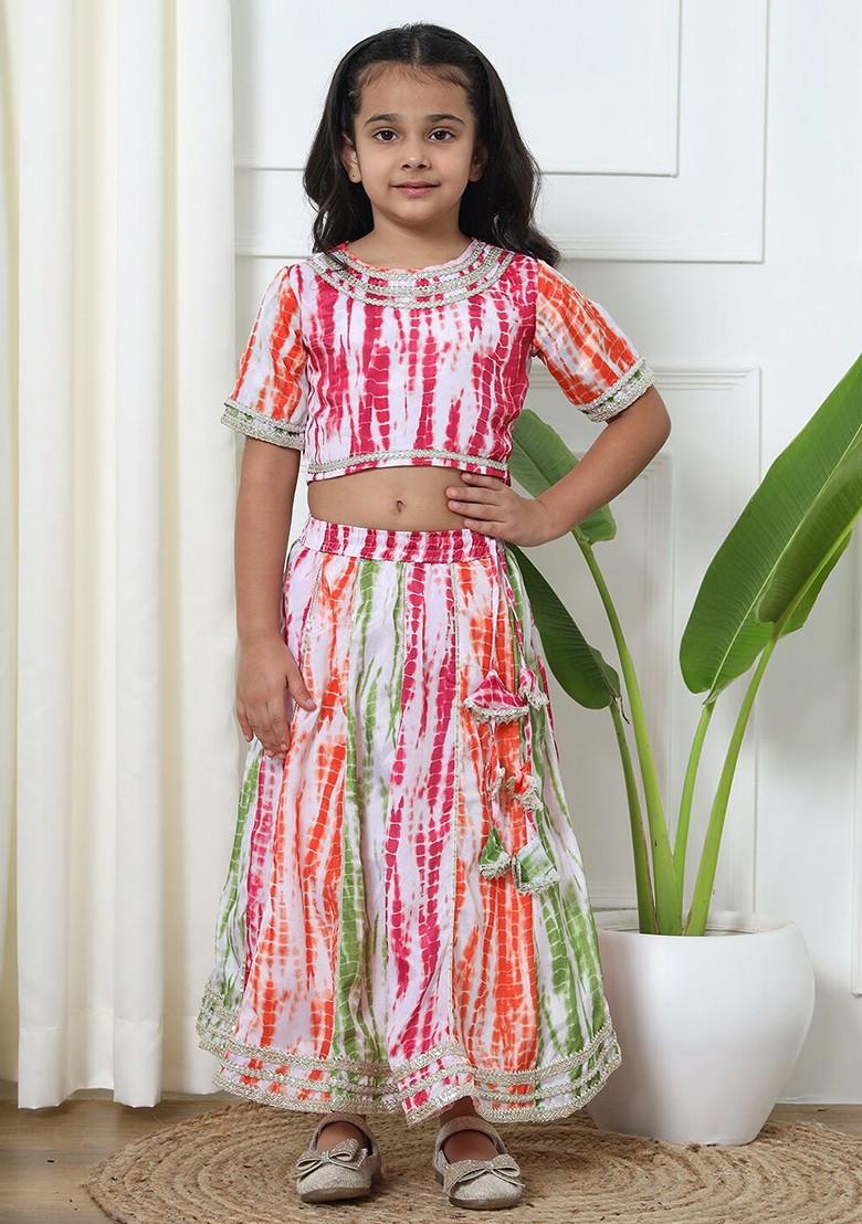 Magenta Embroidered Blended Lehenga Choli For Girls - Indya