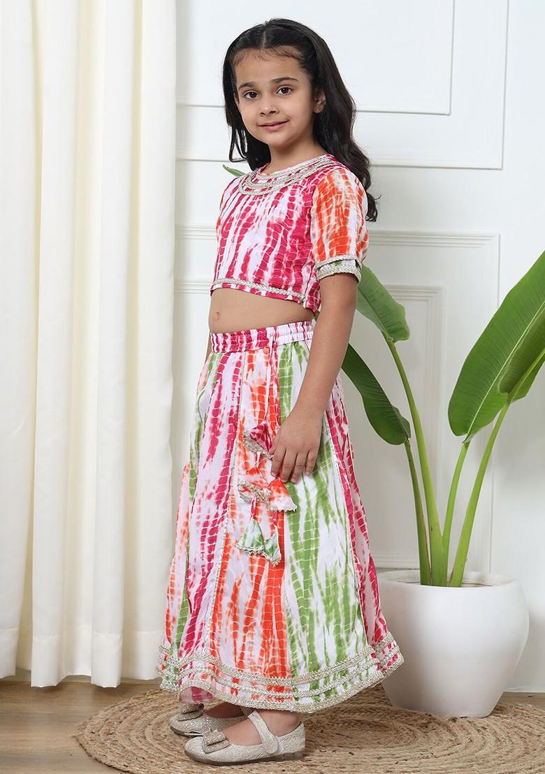 Magenta Embroidered Blended Lehenga Choli For Girls - Indya