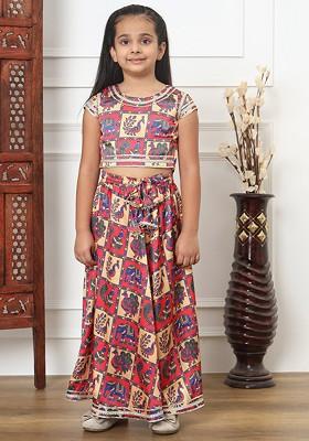 Red Printed Blended Lehenga Choli For Girls
