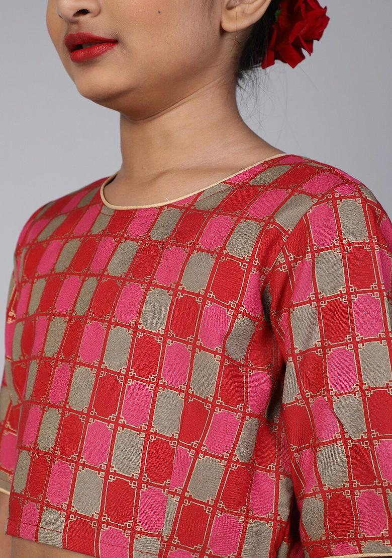 Red Printed Blended Lehenga Choli For Girls - Indya