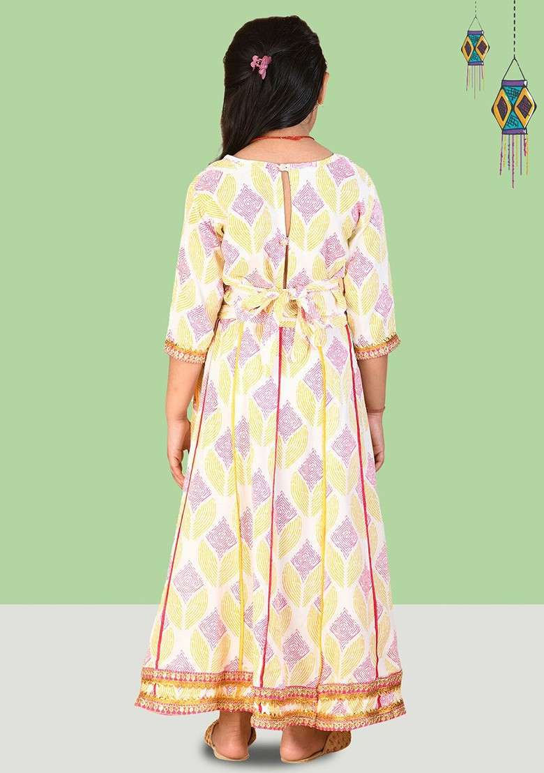 Pink Printed Cotton Blend Lehenga Choli For Girls - Indya