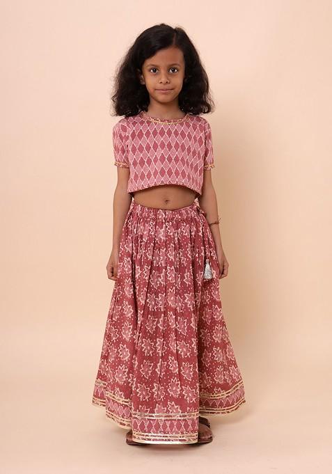 Pink Printed Cotton Blend Lehenga Choli For Girls — view on Indya