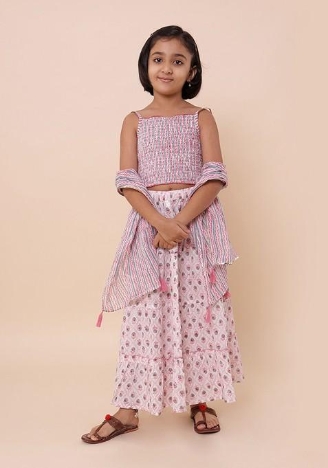 Pink Printed Cotton Blend Lehenga Choli For Girls — view on Indya