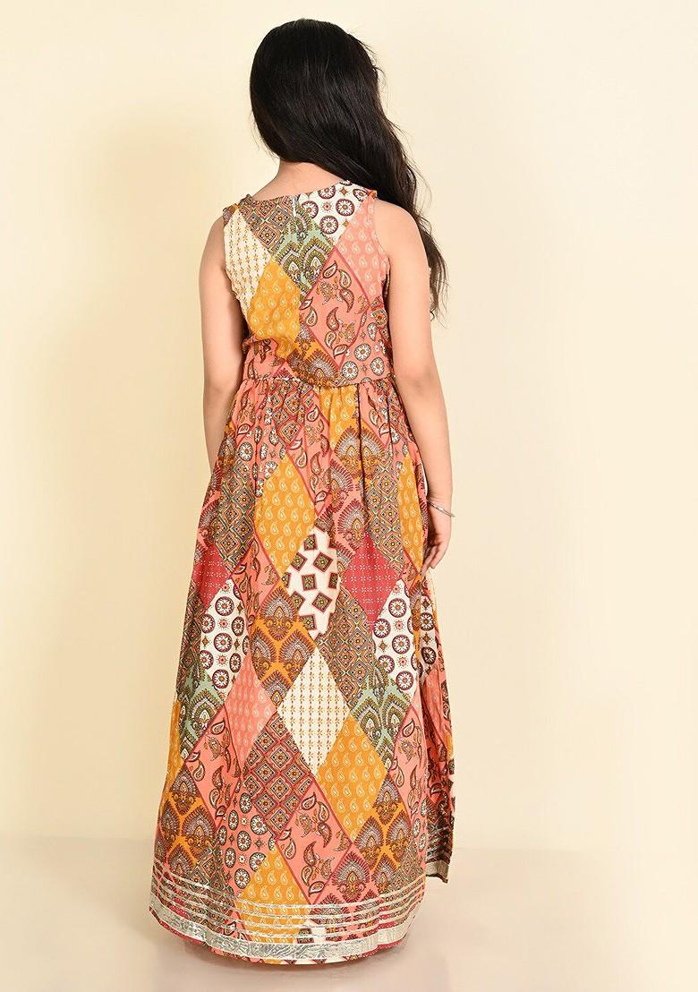 Red Printed Cotton Blend Lehenga Choli For Girls - Indya