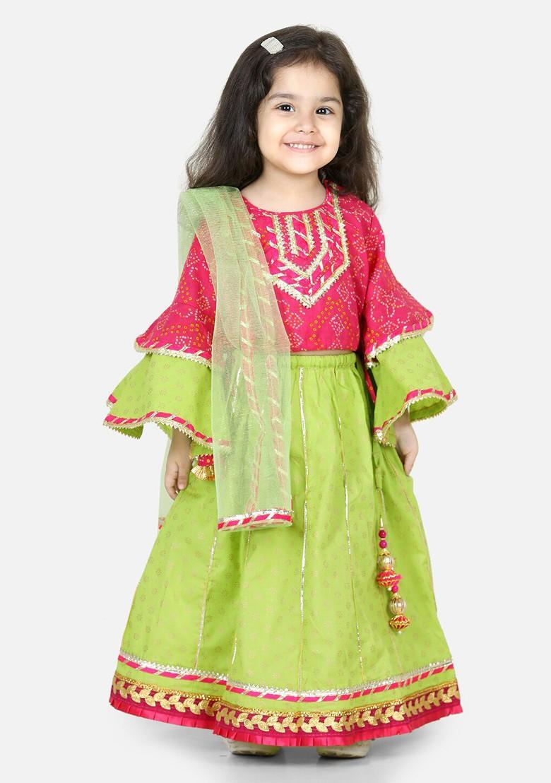 Pink Printed Blended Lehenga Choli For Girls - Indya