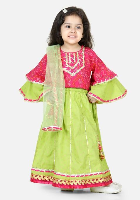 Pink Printed Blended Lehenga Choli For Girls — view on Indya