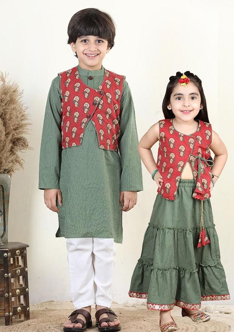 Red Printed Blended Lehenga Choli For Girls - Indya