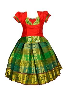 Red Embellished Blended Lehenga Choli For Girls