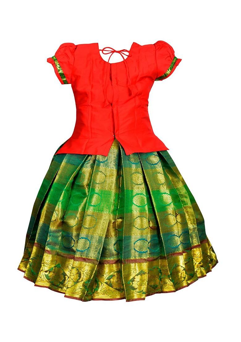 Red Embellished Blended Lehenga Choli For Girls - Indya