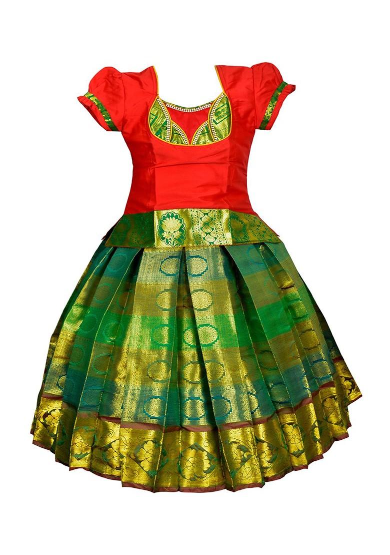 Red Embellished Blended Lehenga Choli For Girls - Indya