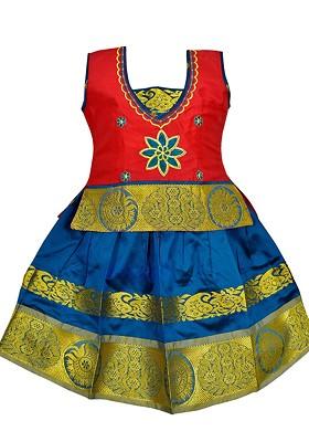 Red Embroidered Blended Lehenga Choli For Girls
