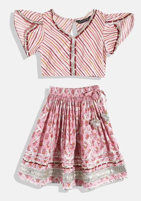 Pink Printed Blended Lehenga Choli For Girls — view on Indya