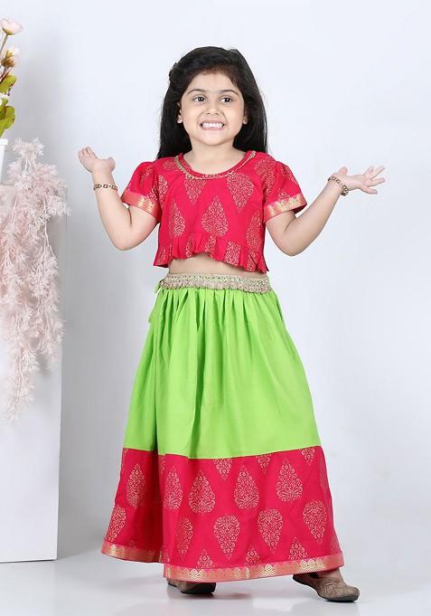 Pink Printed Blended Lehenga Choli For Girls — view on Indya
