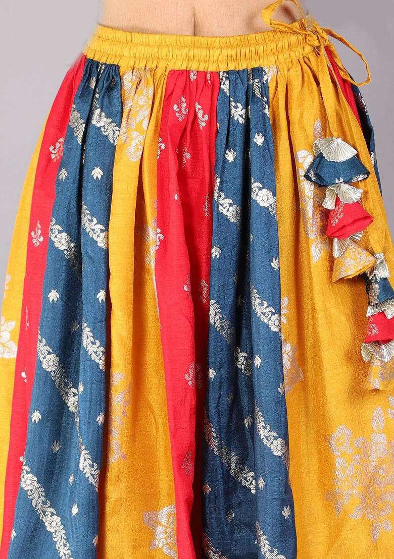 Blue Embellished Blended Lehenga Choli For Girls - Indya