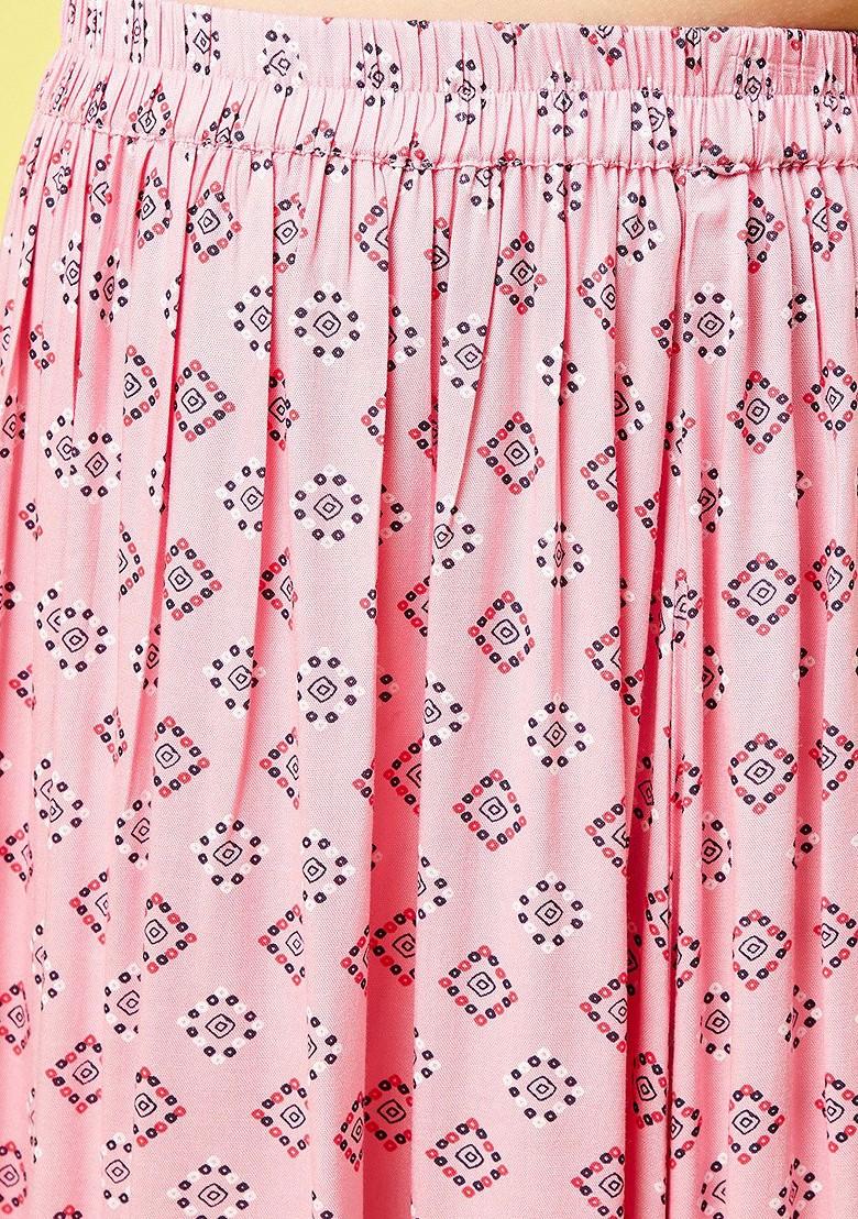 Pink Printed Cotton Blend Lehenga Choli For Girls - Indya