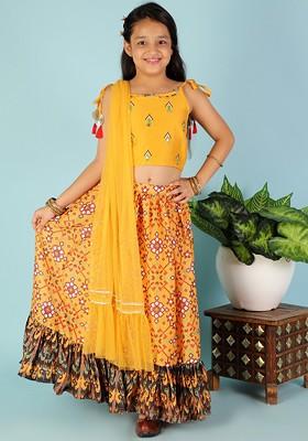 Yellow Embellished Blended Lehenga Choli For Girls