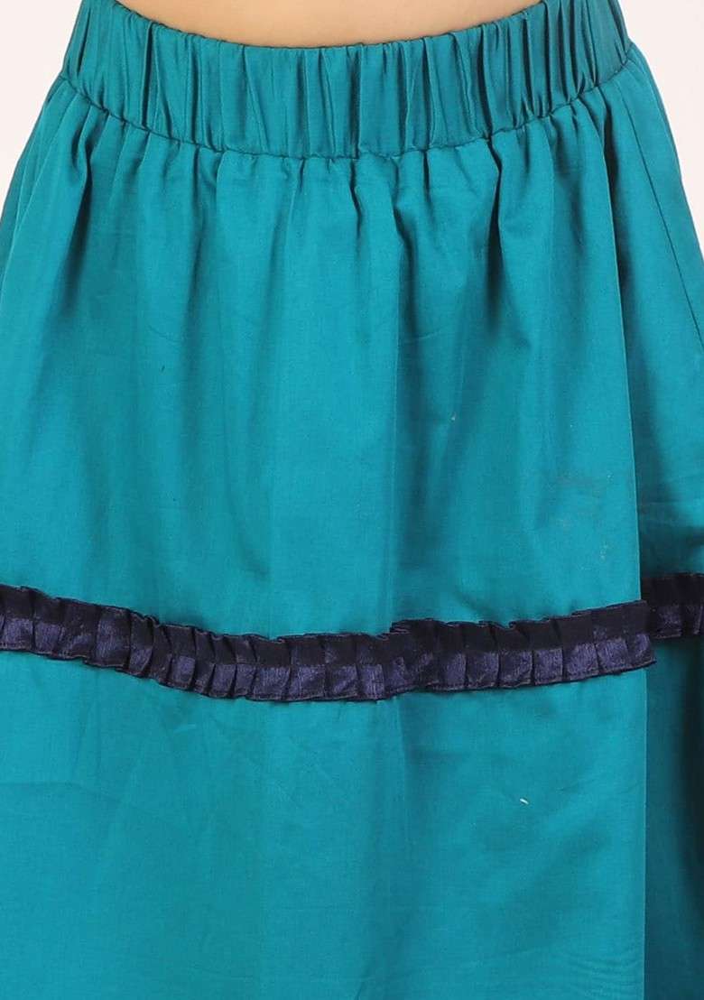 Turquoise Blue Embellished Blended Lehenga Choli For Girls - Indya