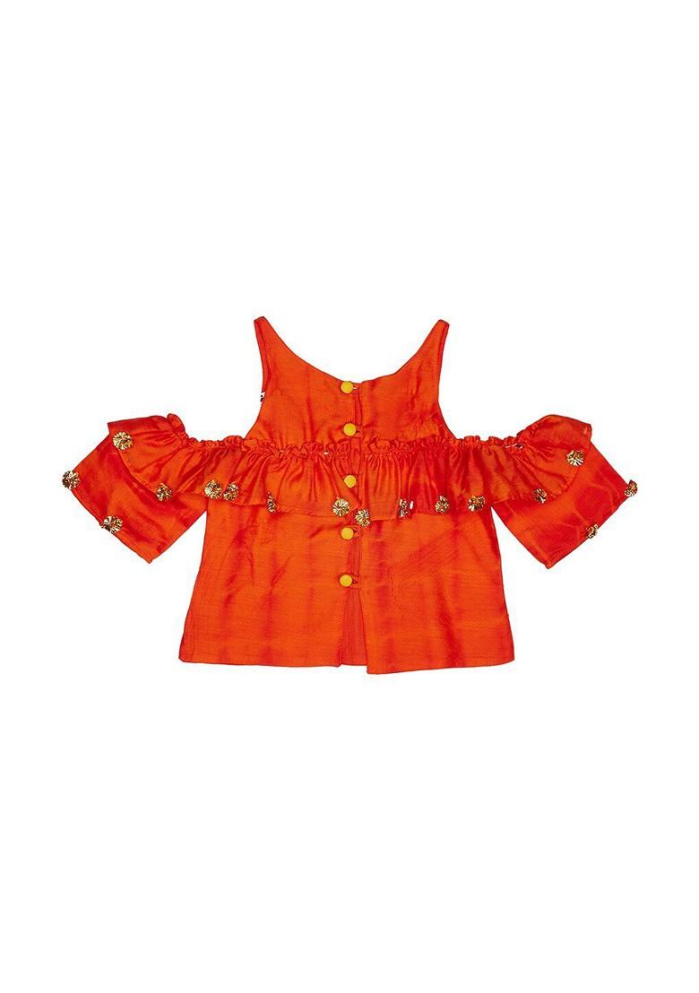 Orange Embroidered Blended Lehenga Choli For Girls - Indya