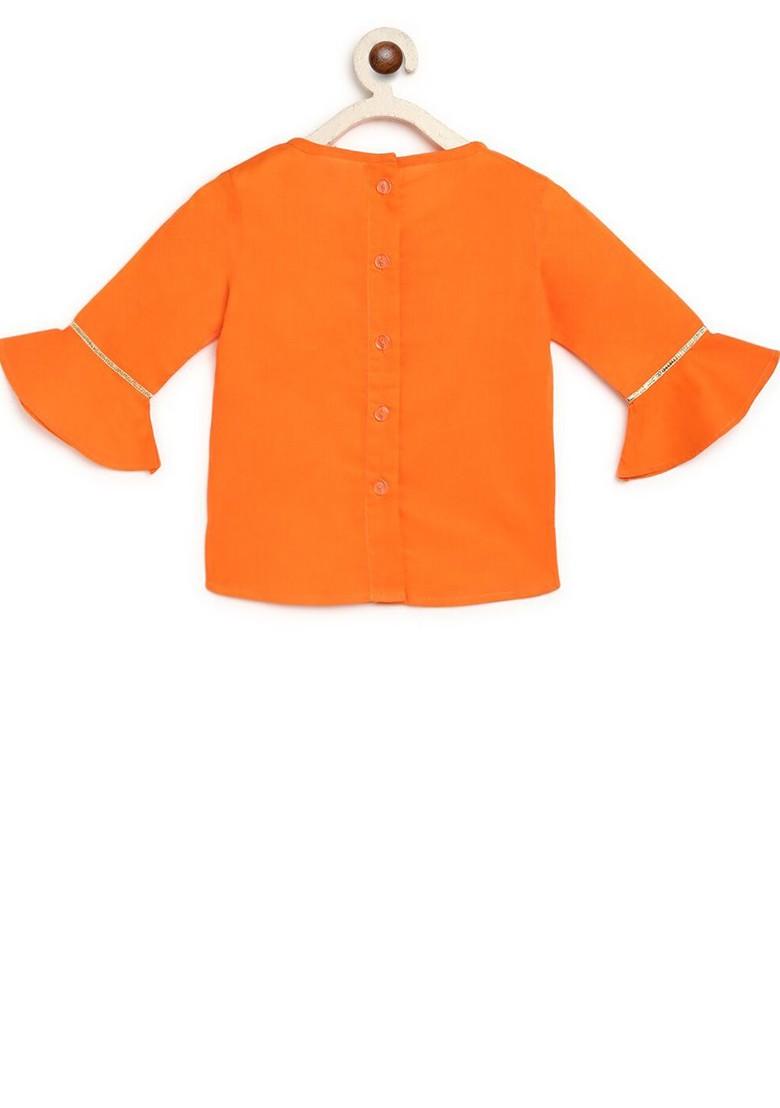 Orange Embroidered Blended Lehenga Choli For Girls - Indya