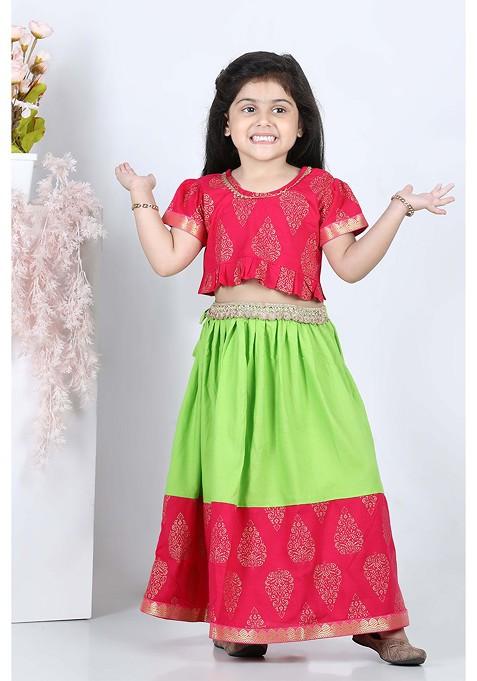 Pink Printed Blended Lehenga Choli For Girls — view on Indya