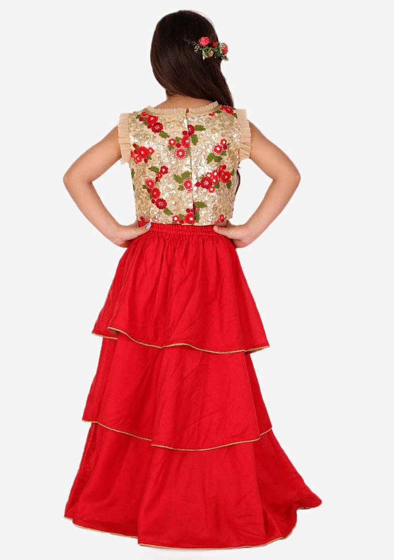 Gold Embroidered Blended Lehenga Choli For Girls - Indya