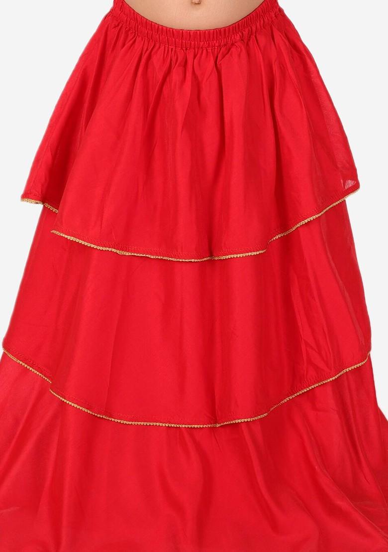 Gold Embroidered Blended Lehenga Choli For Girls - Indya