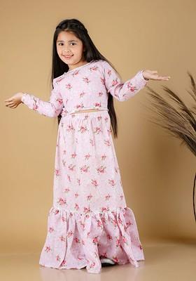Pink Printed Blended Lehenga Choli For Girls