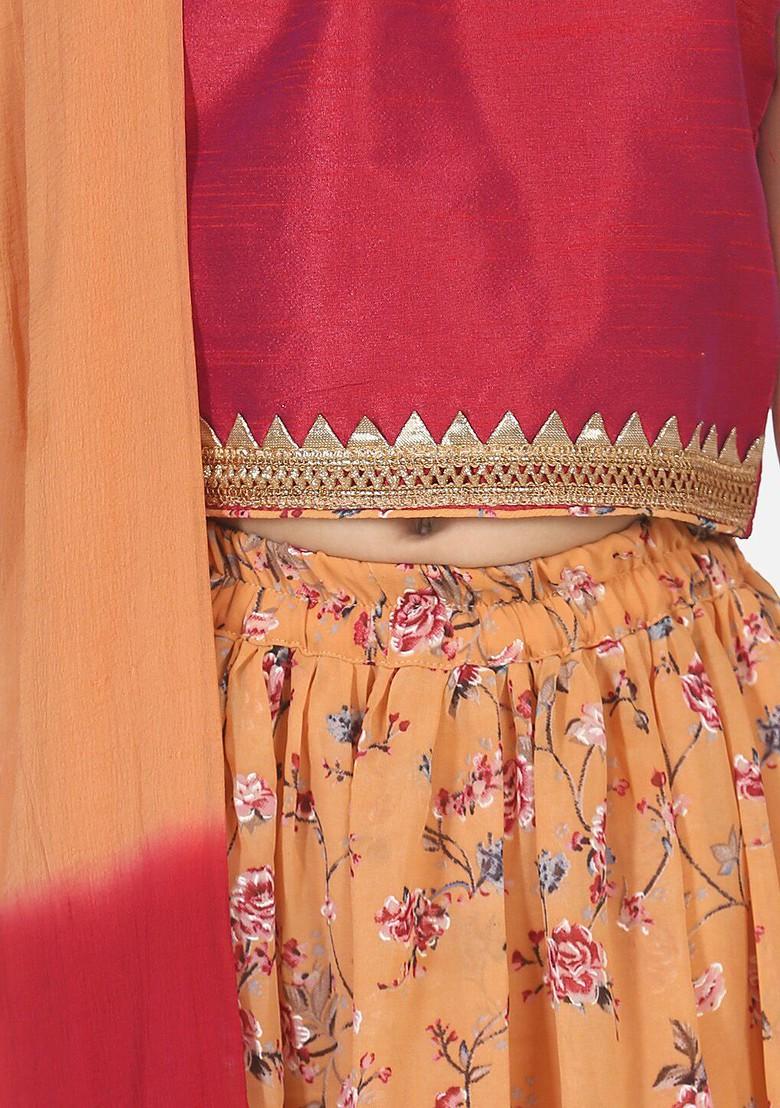 Peach Embroidered Blended Lehenga Choli For Girls - Indya