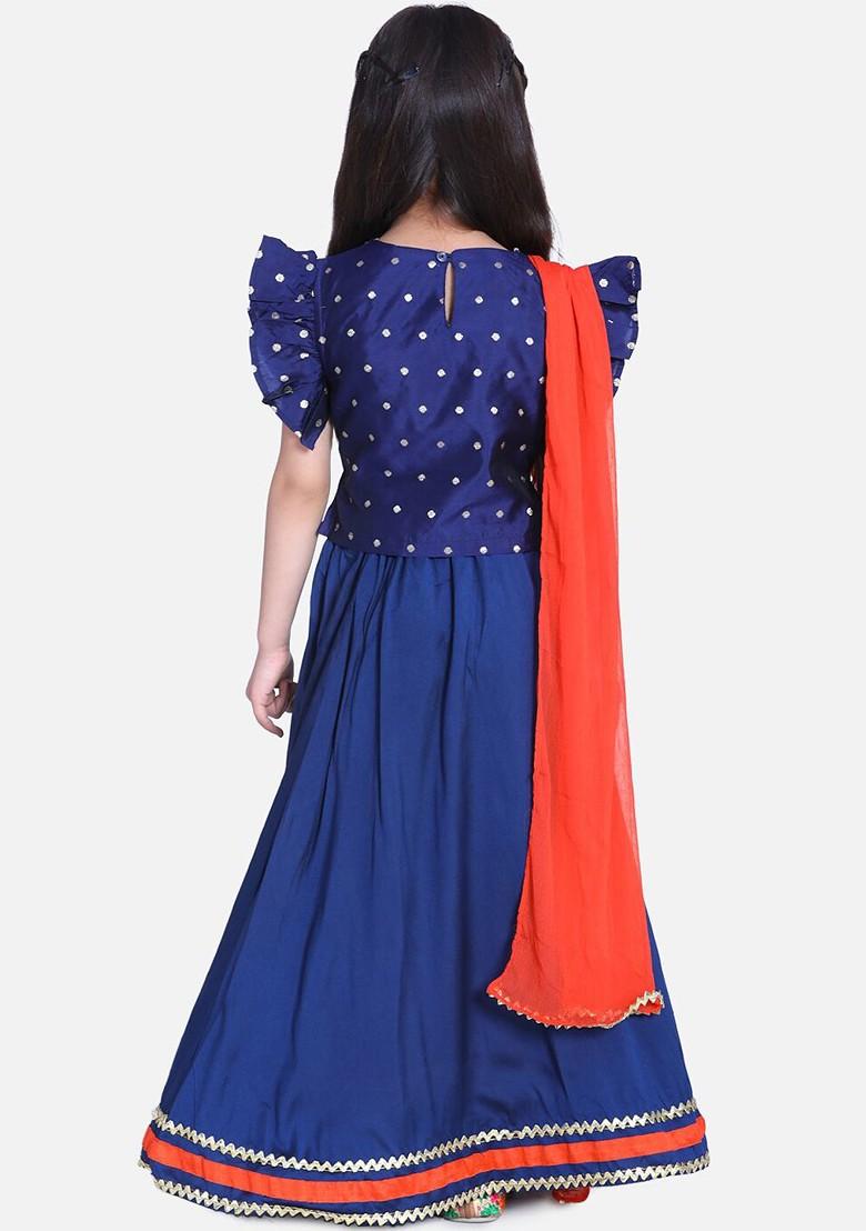 Blue Embellished Blended Lehenga Choli For Girls - Indya