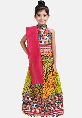 Yellow Embroidered Blended Lehenga Choli For Girls