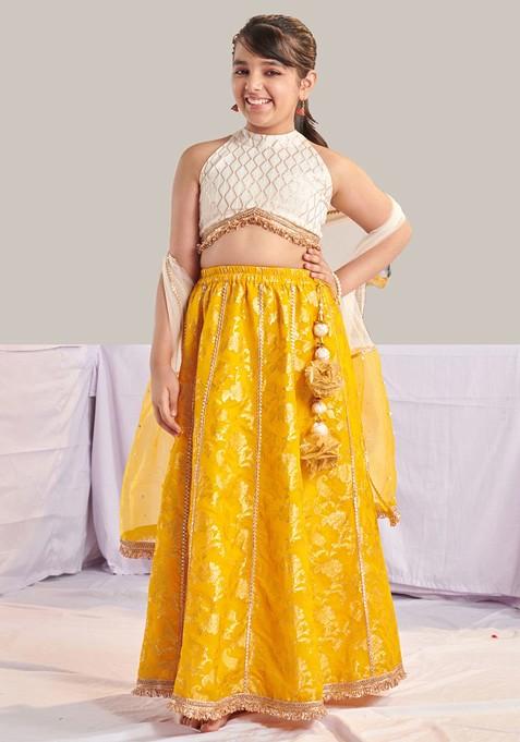 Yellow Printed Blended Lehenga Choli For Girls — view on Indya