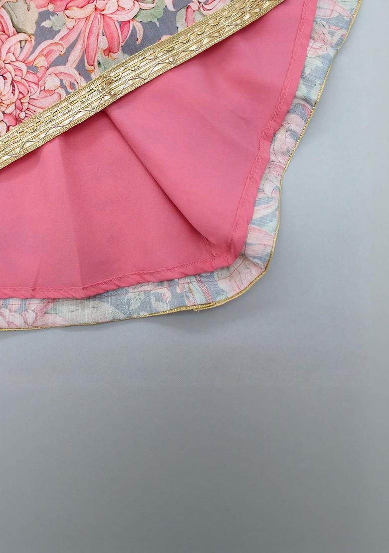 Peach Embroidered Net Lehenga Choli For Girls - Indya