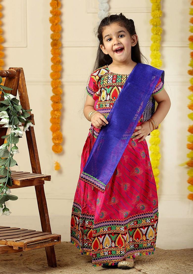 Pink Embroidered Cotton Blend Lehenga Choli For Girls - Indya