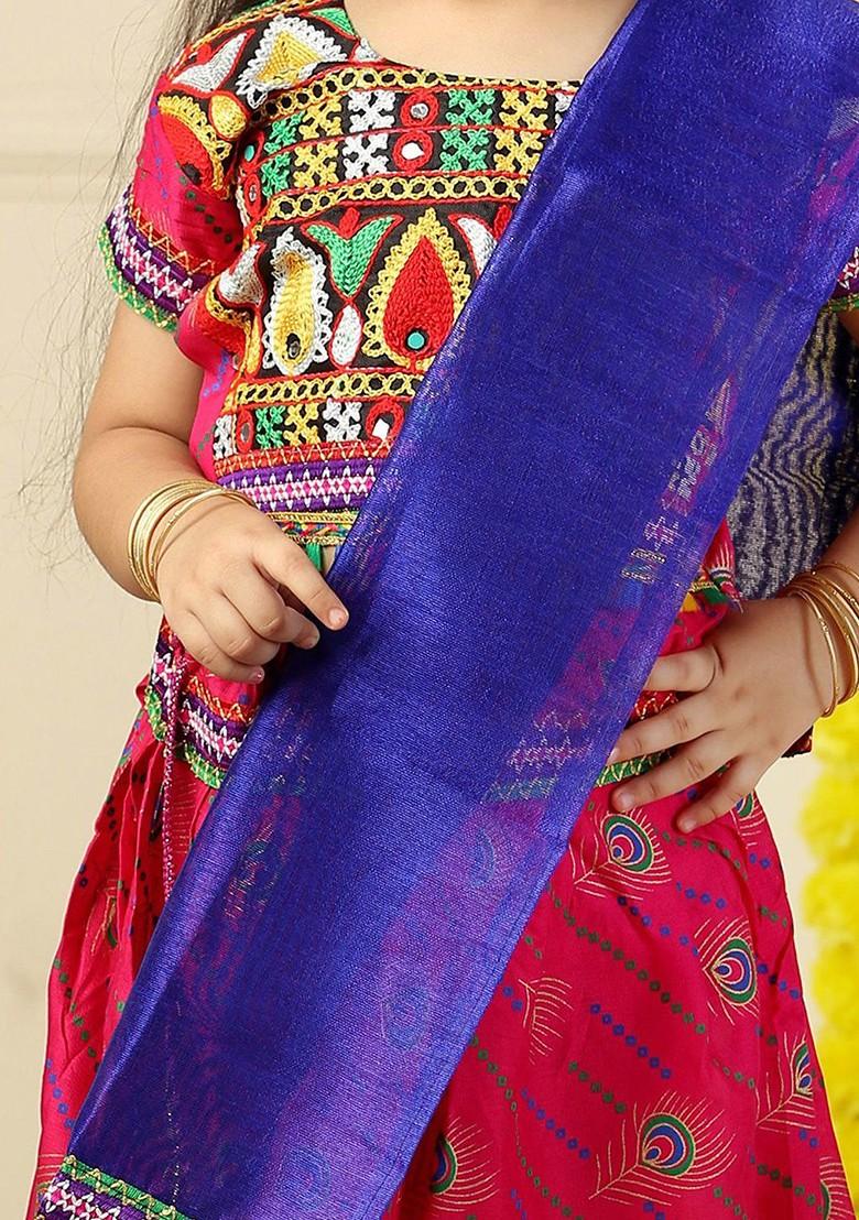 Pink Embroidered Cotton Blend Lehenga Choli For Girls - Indya