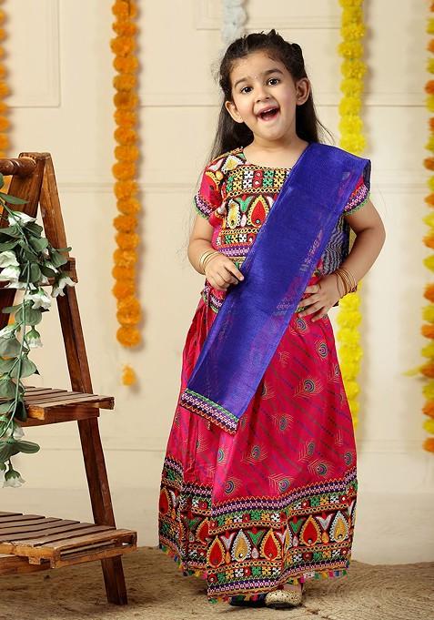 Pink Embroidered Cotton Blend Lehenga Choli For Girls — view on Indya